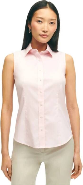 Brooks Brothers Fitted Non-Iron Stretch Supima Cotton Sleeveless Dress Shirt Roze Dames