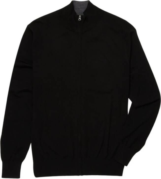 Brooks Brothers Merino Wool Zip-Up Cardigan Zwart Heren