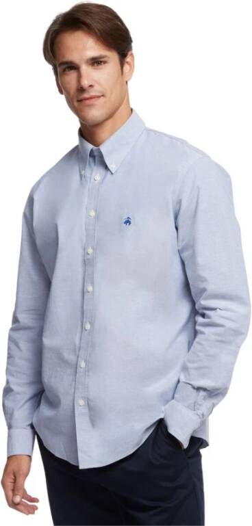 Brooks Brothers Milano Slim-fit niet-ijzeren sportOverhemd Oxford stretch knoop-down kraag Blauw Heren