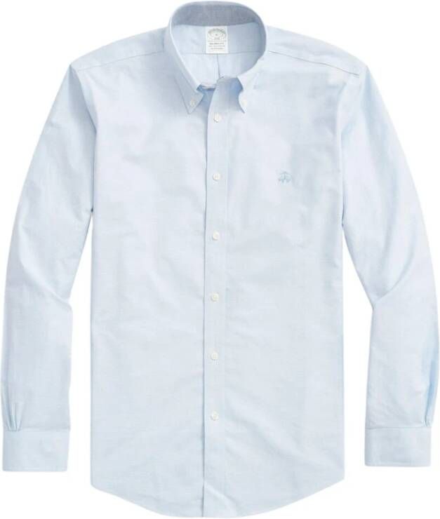 Brooks Brothers Milano Slim-fit niet-ijzeren sportshirt Oxford stretch knoop-down kraag Blauw Heren