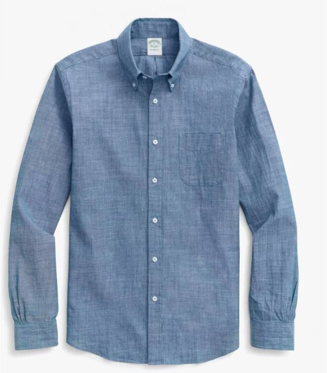 Brooks Brothers Milano Slim-Fit Sport Overhemd Chambray button-down kraag Blauw Heren