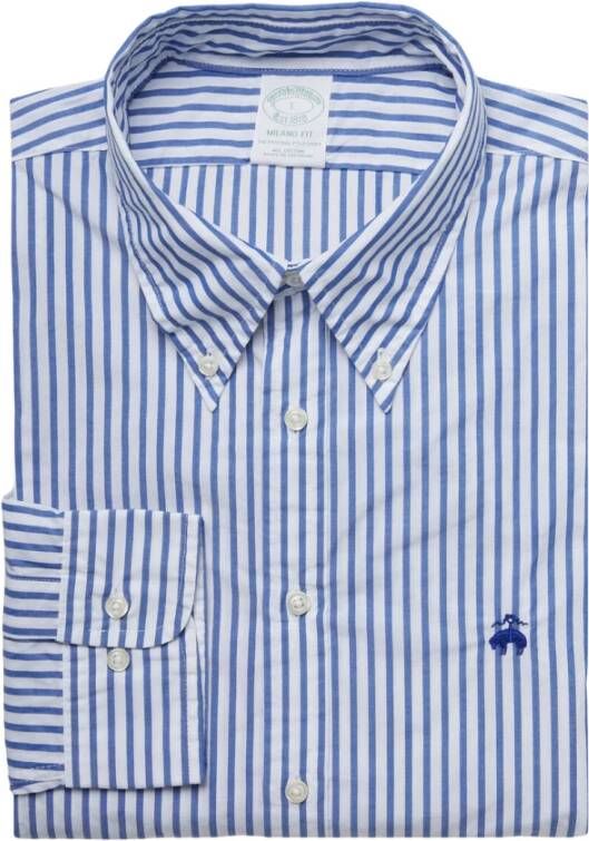 Brooks Brothers Milano Slim-Fit Sport Shirt Broad Cloth button-down kraag Blauw Heren
