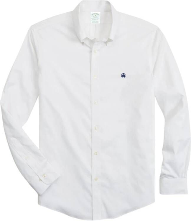 Brooks Brothers Milano Slim-fitiet-ijzeren sportshirt Oxford stretch knoop-down kraag Wit Heren