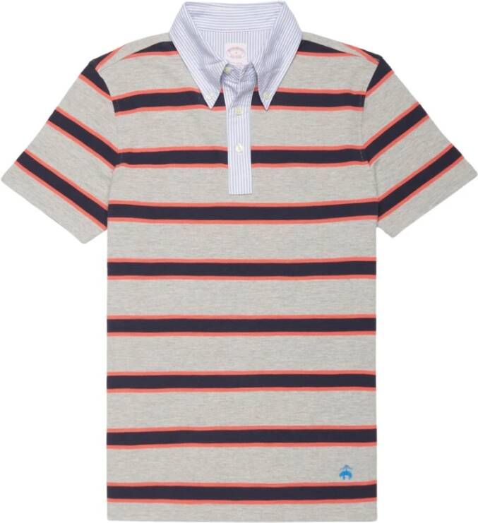 Brooks Brothers Rugby Stripe Pique Polo Shirt Gray Heren