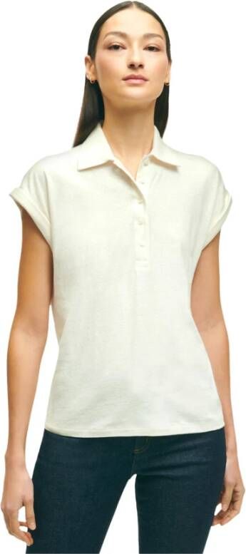 Brooks Brothers Linen Short Sleeve Polo White Dames