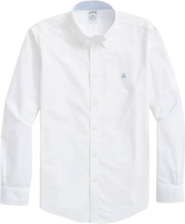 Brooks Brothers Regent Regelijke FIT Nionurs Sport Shirt Oxford Stretch knoop-down kraag Wit Heren