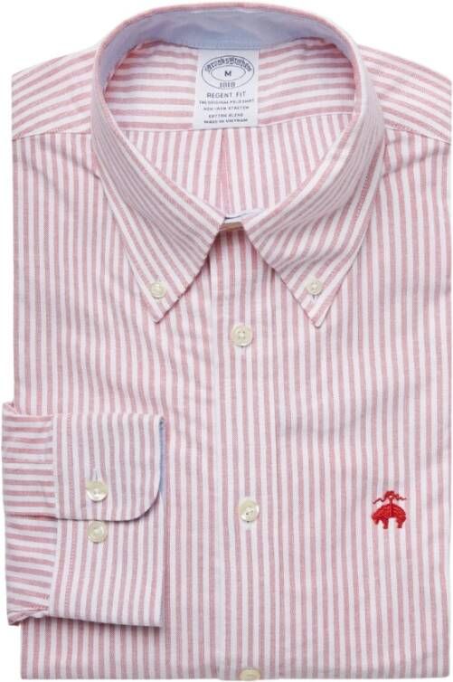 Brooks Brothers Regent Regelijke Fitionurs Sport Shirt Oxford Stretch knoop-down kraag Rood Heren