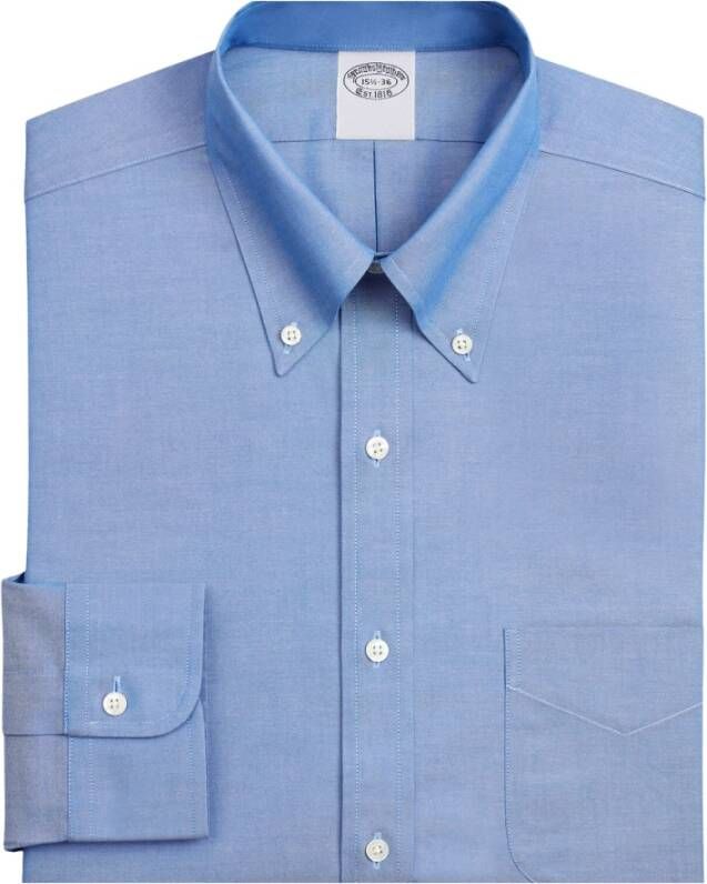 Brooks Brothers Stretch Supima Katoen Non-Iron Pinpoint Oxford Hemd met Knoopsluiting Blue Heren