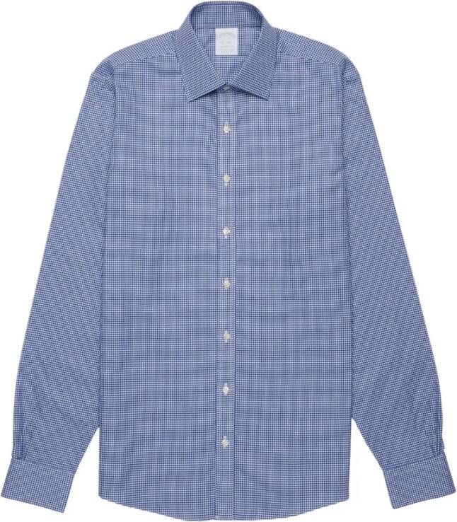 Brooks Brothers Milano Slim Fit Non-Iron Ainsley Collar Dress Shirt Blue Heren