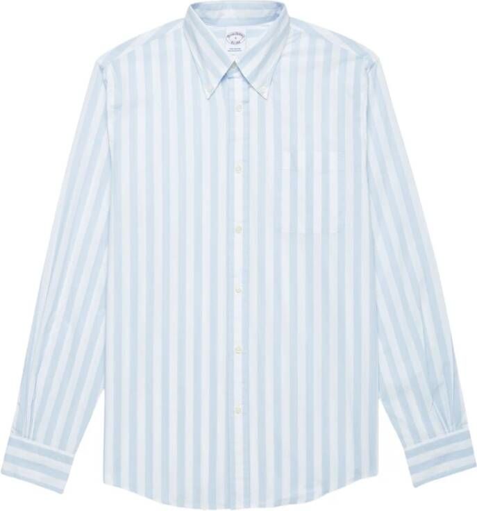 Brooks Brothers Poplin Overhemd met Strepen en Knoopsluiting Blue Heren
