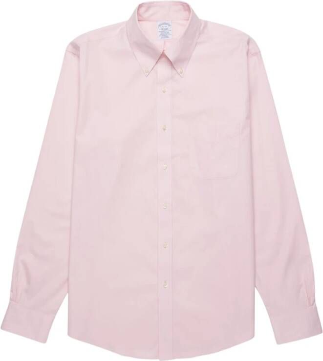 Brooks Brothers Pastelroze Regular Fit Non-Iron Pinpoint Overhemd met Button Down Kraag Pink Heren
