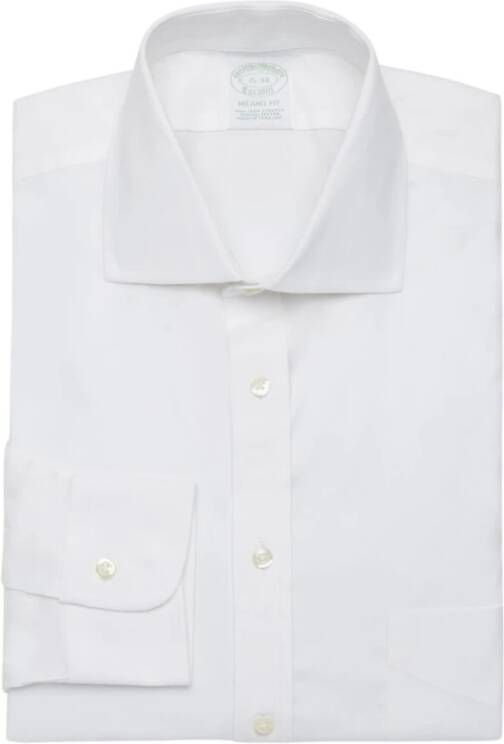 Brooks Brothers Milano Fit Non-Iron Dress Shirt English Spread Collar White Heren