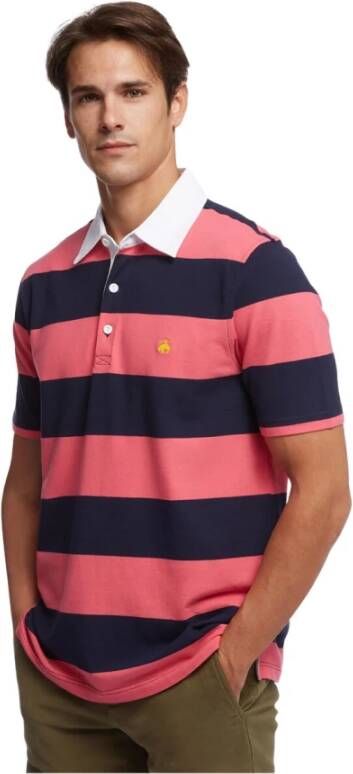 Brooks Brothers Slim-fit rugby streep stretque Pique polo shirt Roze Heren