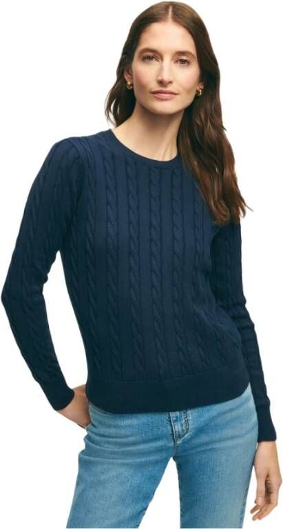 Brooks Brothers Supima Katoenen Kabeltrui Blue Dames