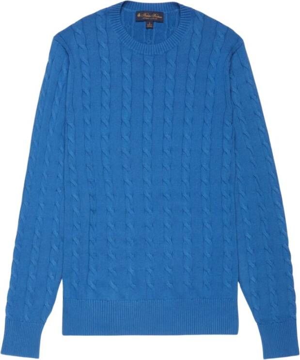 Brooks Brothers Supima Katoenen Kabelgebreide Trui met Ronde Hals Blue Heren