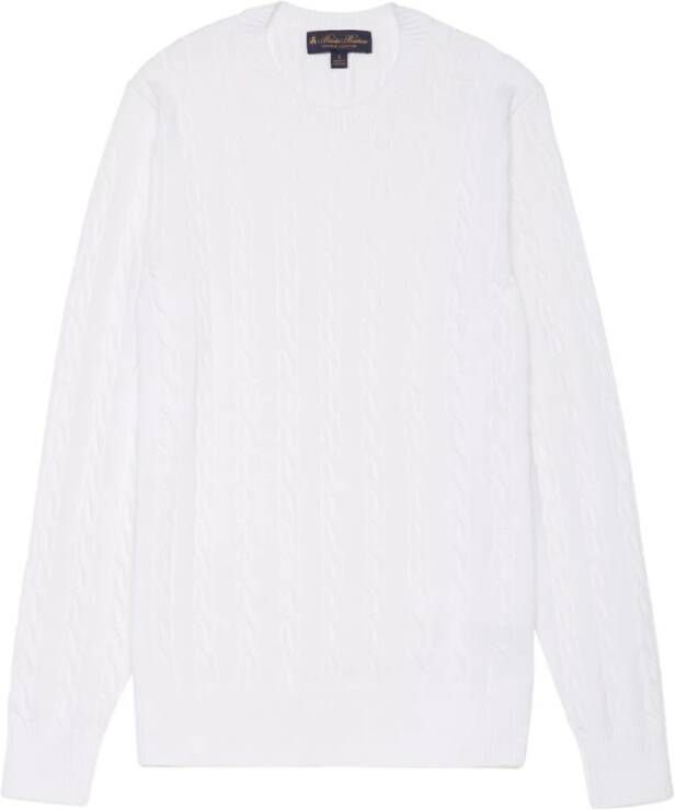 Brooks Brothers Supima Katoenen Kabelgebreide Trui met Ronde Hals White Heren