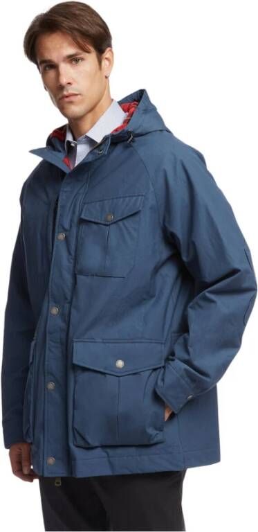 Brooks Brothers Gewaxt-Katoenen Gevoerde Schuurjas met Capuchon Blue Heren