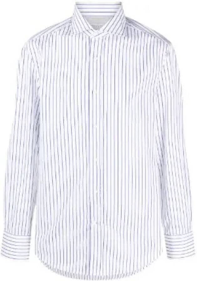 BRUNELLO CUCINELLI Blauw-wit gestreept overhemd White Heren