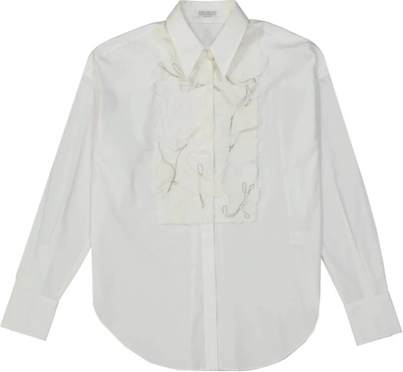 BRUNELLO CUCINELLI Katoenen overhemd met geborduurde voorkant details White Dames