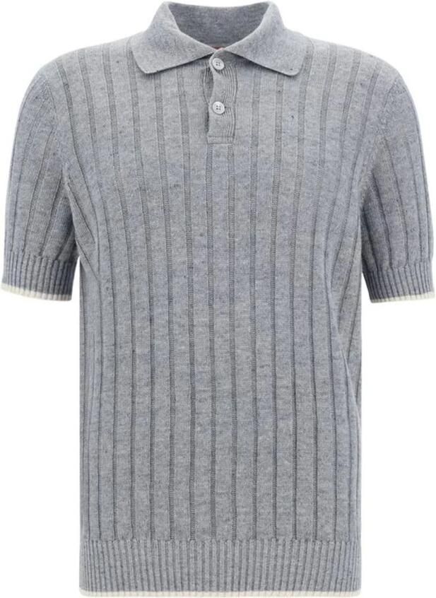 BRUNELLO CUCINELLI Monochrome Geribbelde Linnen Polo Shirt Gray Heren