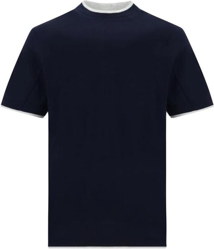 BRUNELLO CUCINELLI Zijden Dubbellaags Monochroom T-Shirt Blue Heren