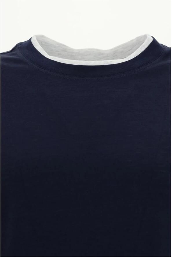 BRUNELLO CUCINELLI Zijden Dubbellaags Monochroom T-Shirt Blue Heren - Foto 2