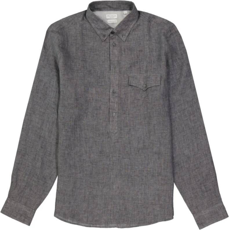 BRUNELLO CUCINELLI Linnen Upgrade Heren Casual Shirt Gray Heren
