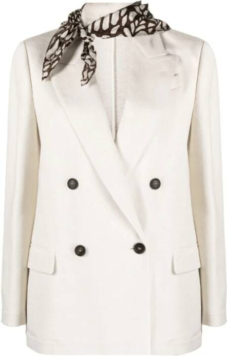 BRUNELLO CUCINELLI Double-breasted blazer met sjaal detail White Dames