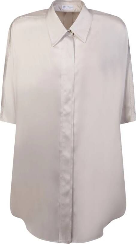 BRUNELLO CUCINELLI Elegante witte satijnen shirts voor vrouwen White Dames