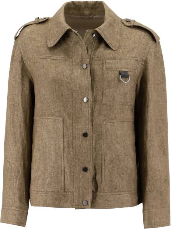 BRUNELLO CUCINELLI Sprankelende Linnen Twill Jas Brown Dames