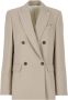 BRUNELLO CUCINELLI Beige Linnen Blend Jas met Peak Revers Beige Dames - Thumbnail 1