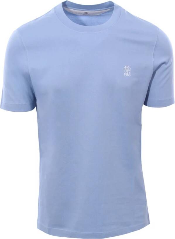BRUNELLO CUCINELLI Logo Print Katoenen T-Shirt Blue Heren