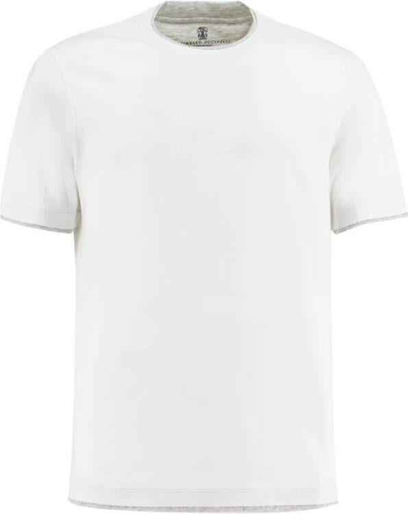 BRUNELLO CUCINELLI Pearl White Slim-Fit T-Shirt met Contrasterende Inzetstukken White Heren
