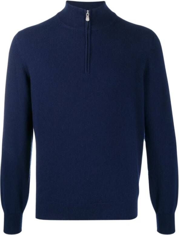 BRUNELLO CUCINELLI Ocean Blue Cashmere Half-Zip Sweater Blue Heren