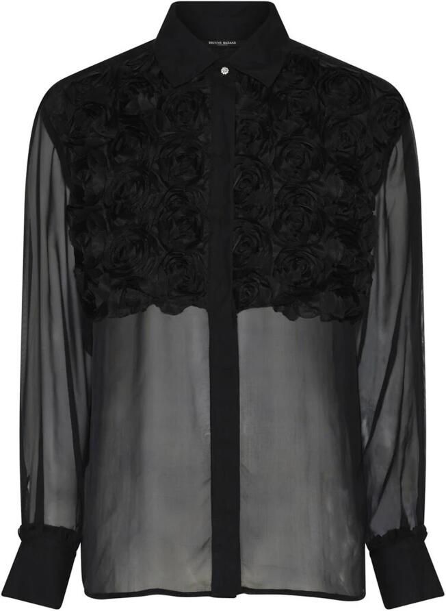 Bruuns Bazaar Chiffon Blouse met Rozendetail Black Dames