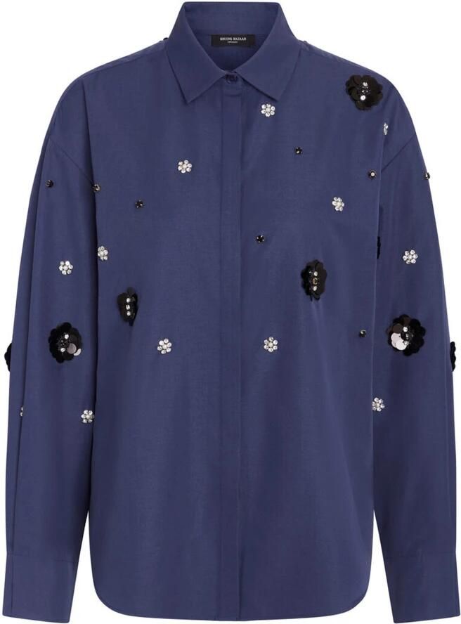 Bruuns Bazaar Elegant Donkerblauw Blouse met Steentjes Blue Dames