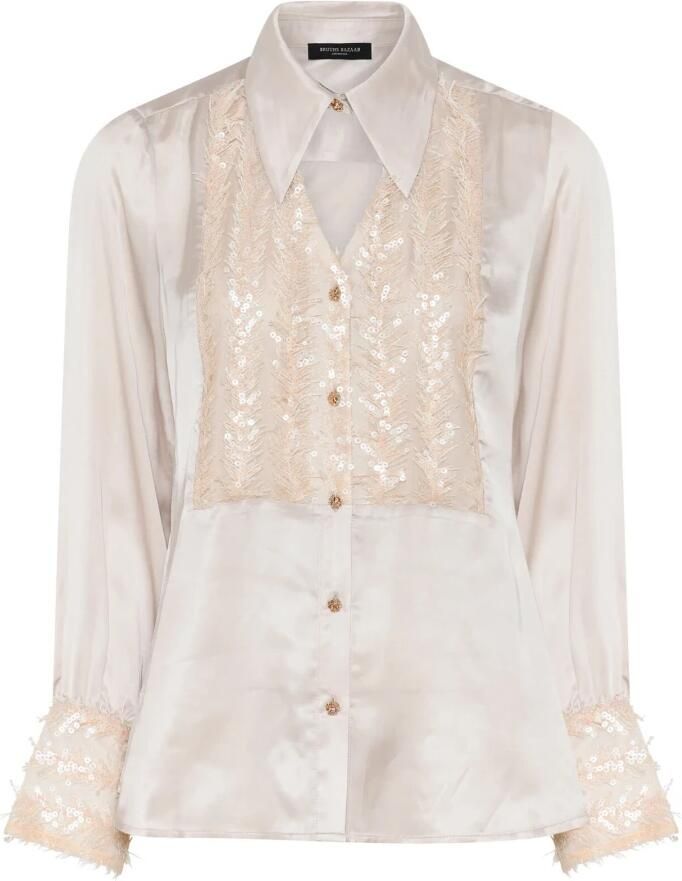 Bruuns Bazaar Elegante shirt met pailletten Beige Dames