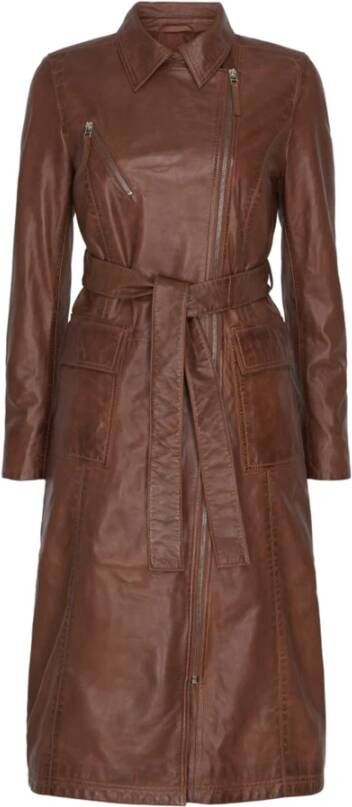 Btfcph Donker Cognac Leren Lange Jas Brown Dames
