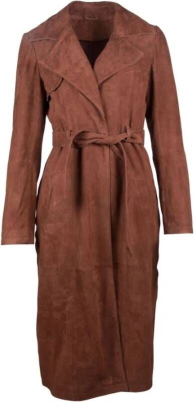 Btfcph Lange Gedrapeerde Jas Skind 10480 Brown Dames