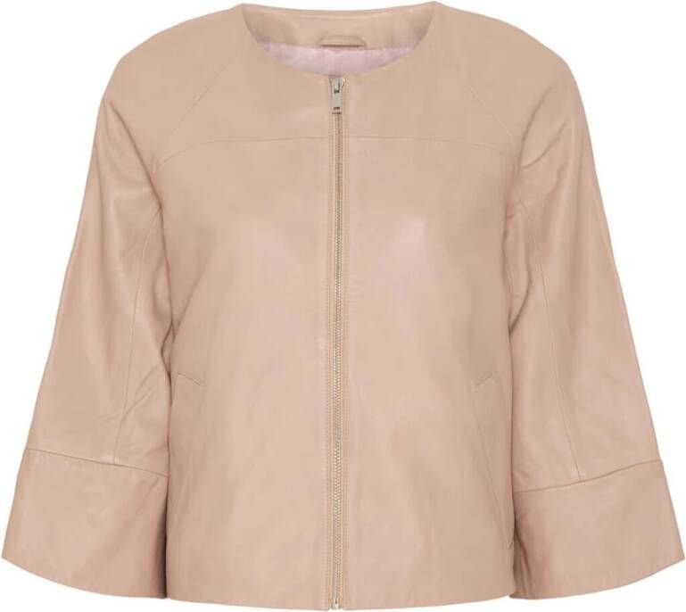 Btfcph Crèmekleurige Crop Leren Jas Beige Dames