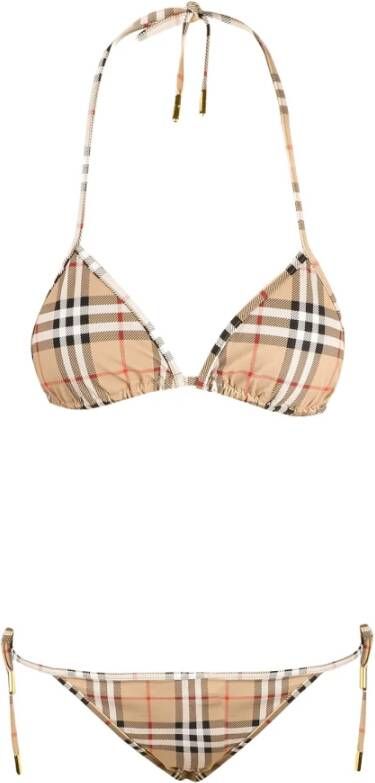 Burberry Beige Lace Closure Check Bikini Aw23 Beige Dames