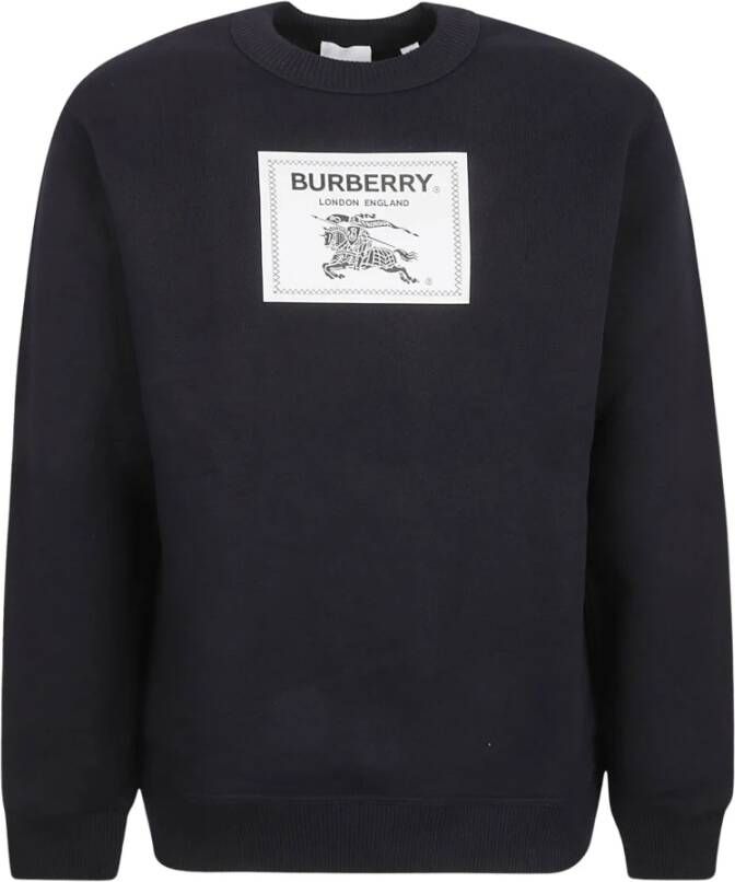 Burberry Blauwe Casual Sweater met Contrasterende Logo Patch Blauw Heren
