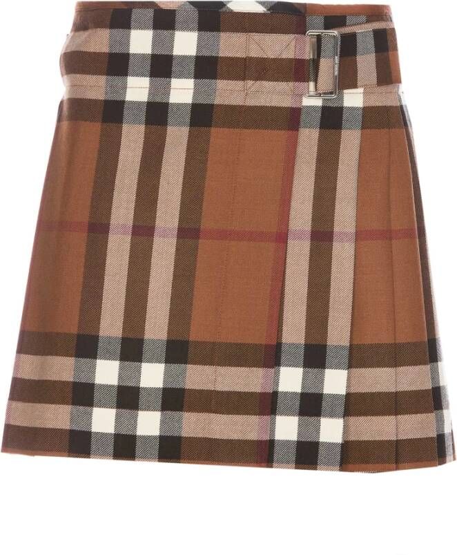 Burberry Geplooide mini rok met Exaggerated Check Brown Dames