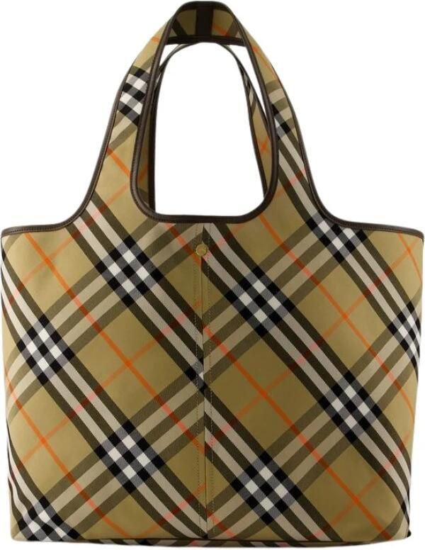 Burberry Schoudertas Katoenen draagtas met iconisch ruitpatroon en leren bekleding - Foto 14