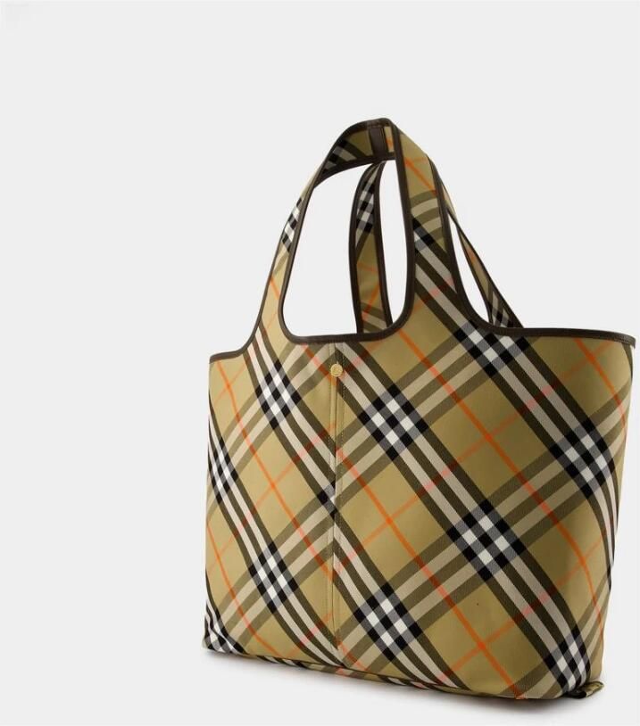 Burberry Schoudertas Katoenen draagtas met iconisch ruitpatroon en leren bekleding - Foto 10