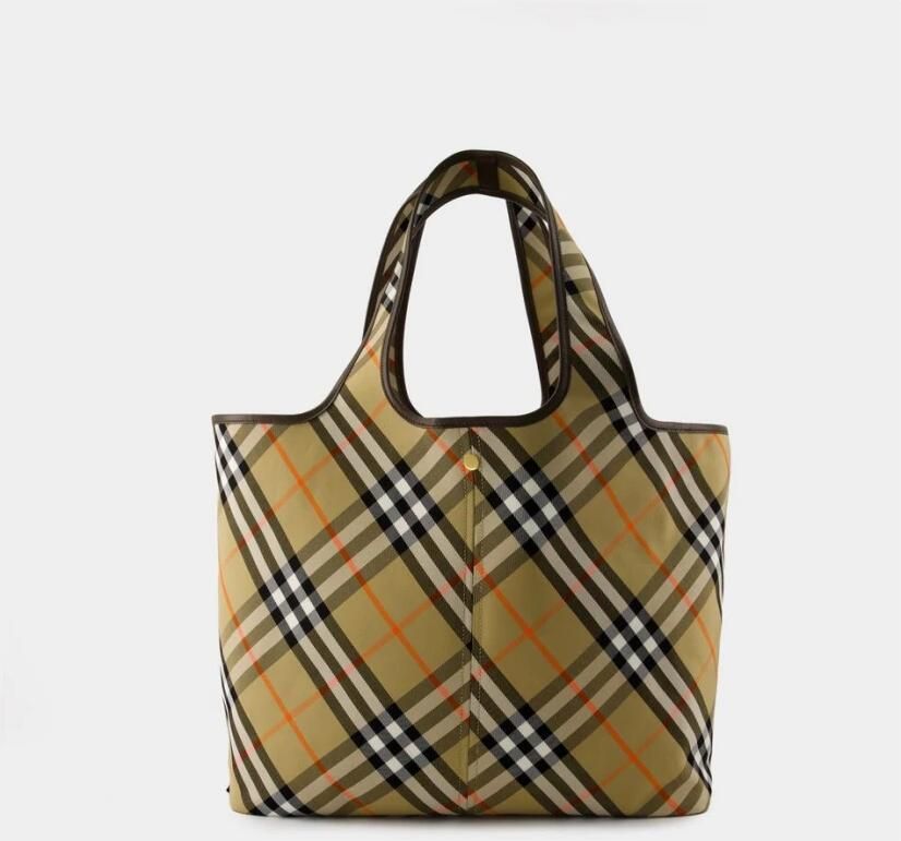 Burberry Schoudertas Katoenen draagtas met iconisch ruitpatroon en leren bekleding - Foto 4