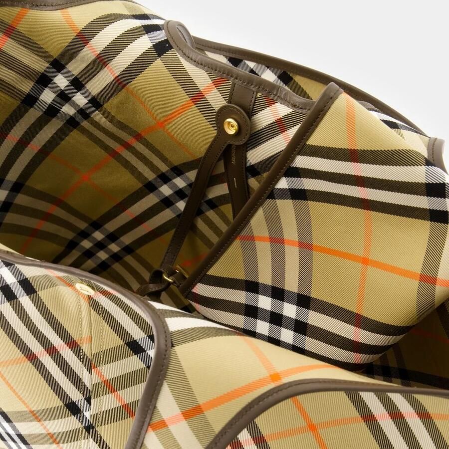 Burberry Schoudertas Katoenen draagtas met iconisch ruitpatroon en leren bekleding