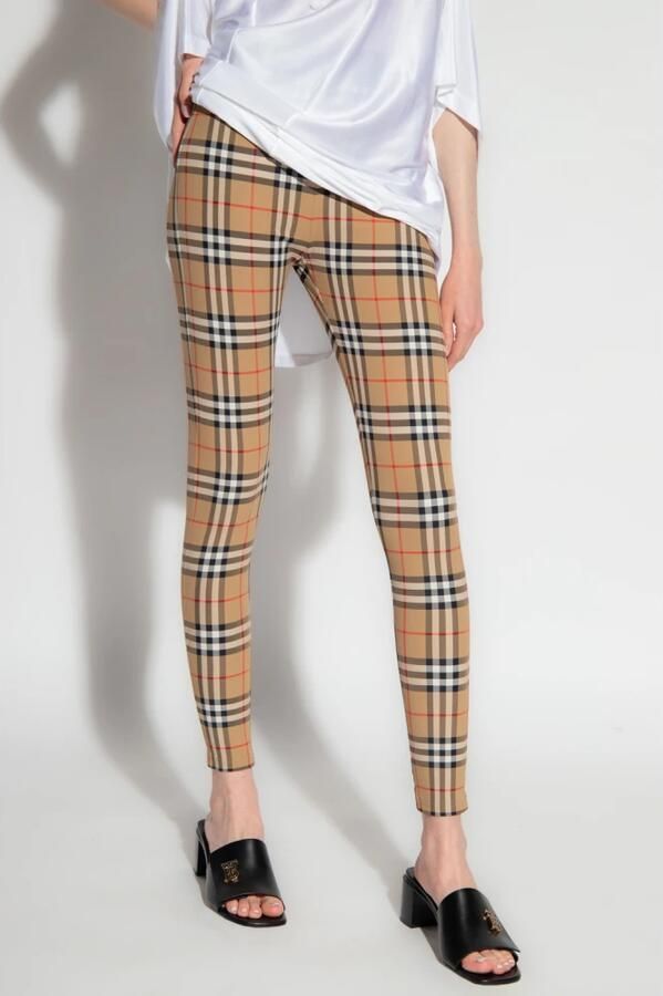 Burberry Geruite Slim Fit Leggings met Elastische Tailleband Brown Dames - Foto 3