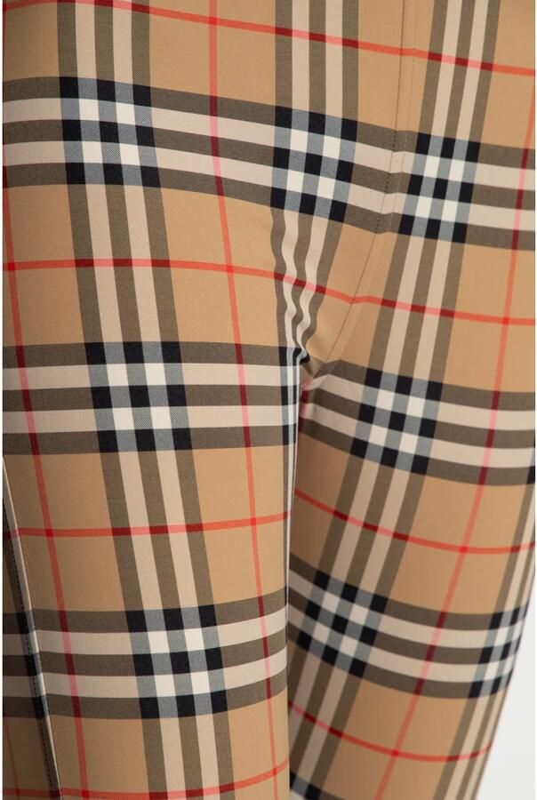 Burberry Geruite Slim Fit Leggings met Elastische Tailleband Brown Dames