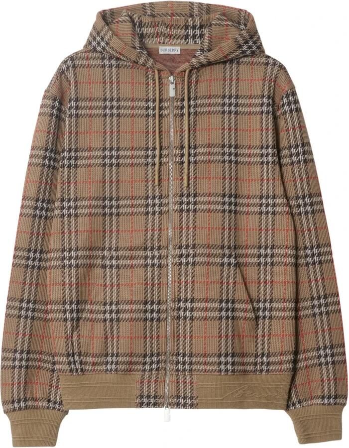 Burberry Geruite Katoenen Hoodie met Verstelbare Capuchon Brown Heren